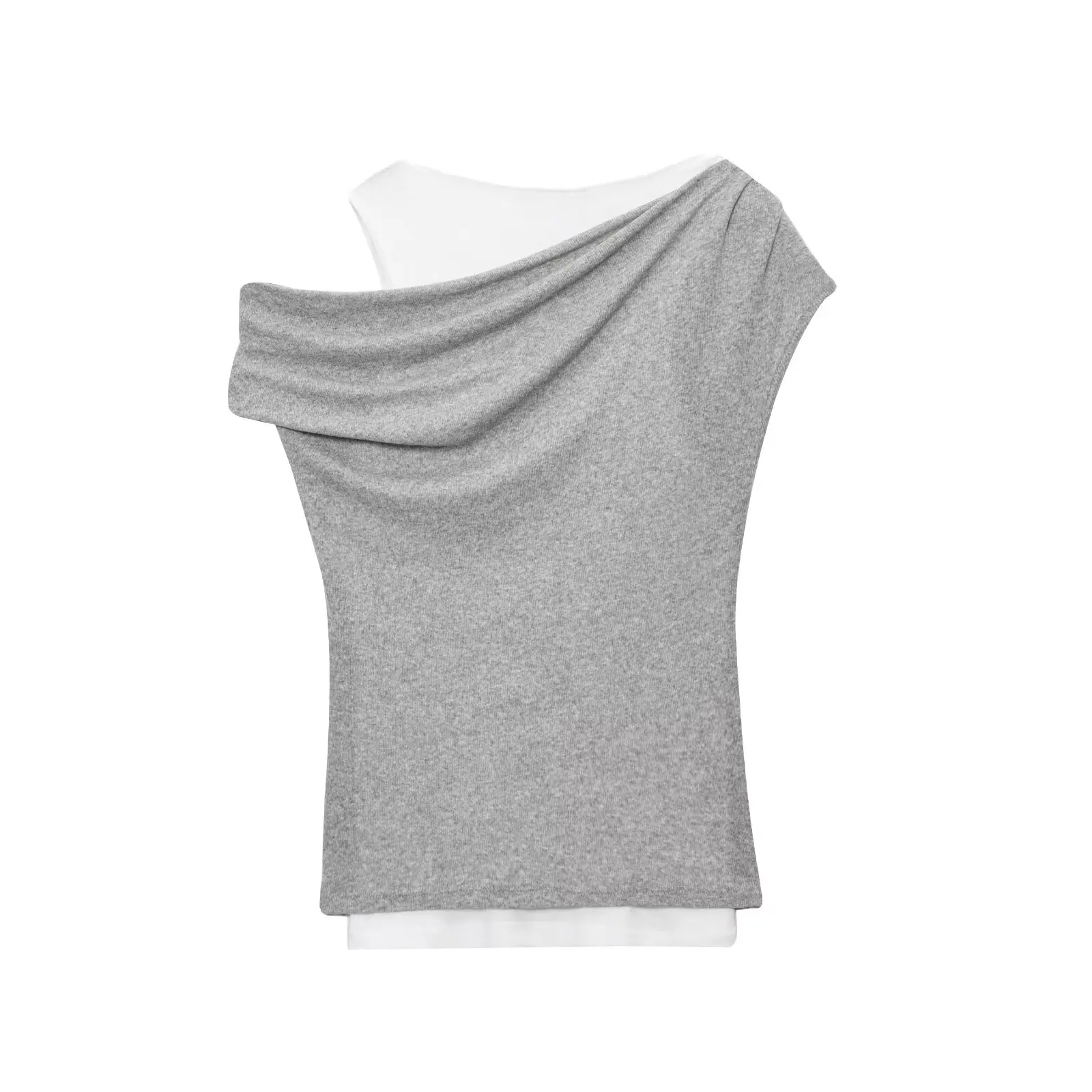 2025, neue Sommer-Damen-Casual-Mode, doppellagiges, asymmetrisches Design, Kontrastfarbe, Rundhalsausschnitt, ärmelloses T-Shirt