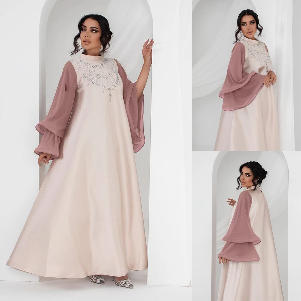 

Ramadan Abaya Femme Musulmane Moroccan Caftan For Woman Fashion Spring Solid Color Diamonds Full Sleeve Loose Turkish Dubai Robe