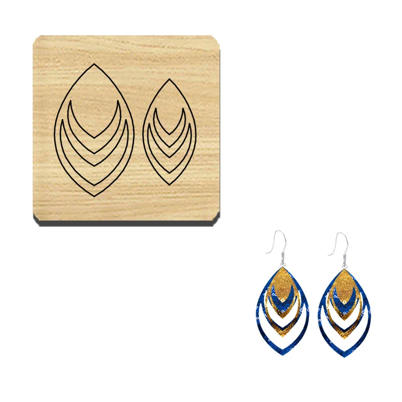 

EM126 Droplet Shaped Hollow Earrings With Wooden Cutting Mold, Customizable For Most Machines