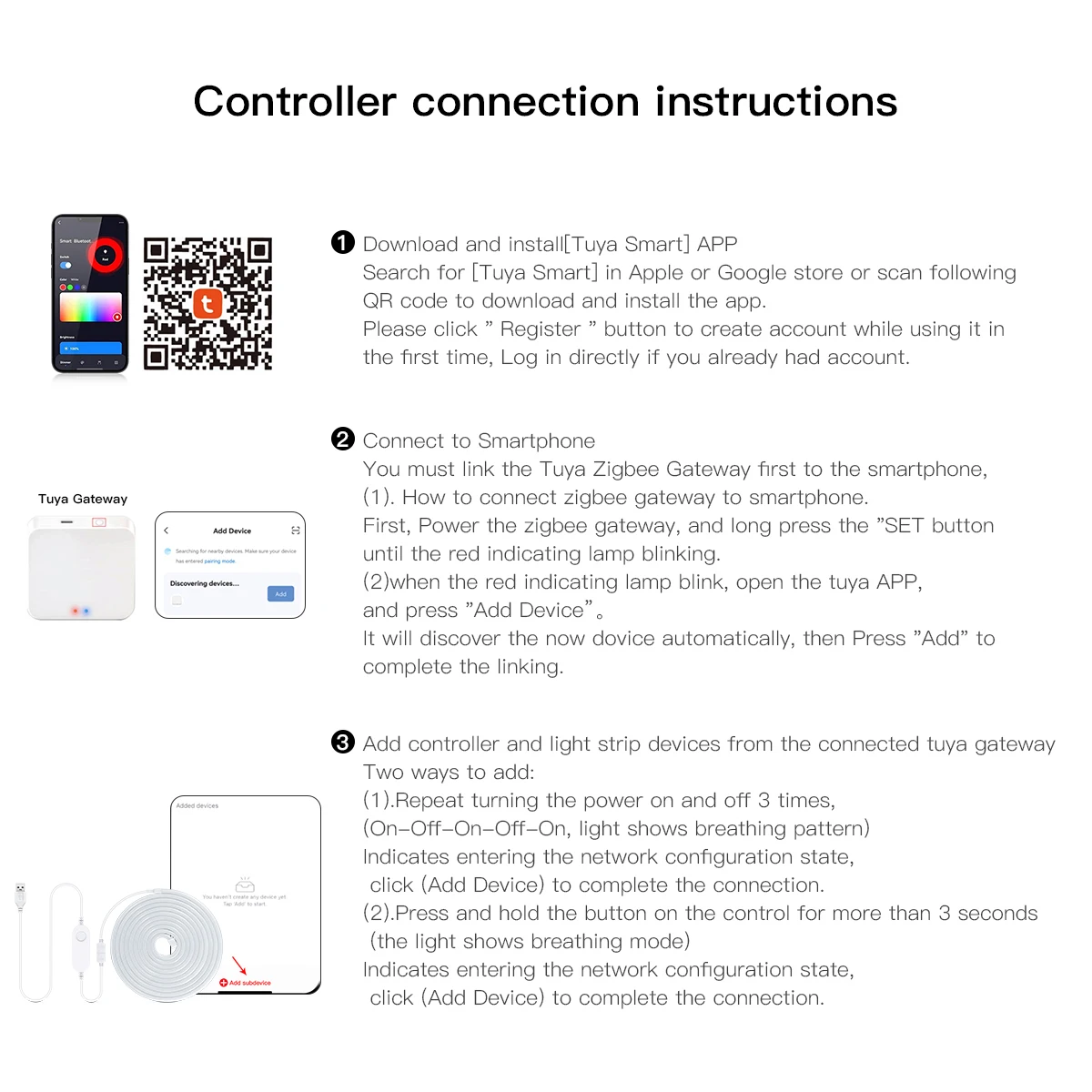 Imagem -03 - Smart Rgb Strip Light Kit Controlador Zigbee 3.0 Tuya Smartthings Ponte Gateway Alexa Google Regulável Usb Fita Neon dc 5v