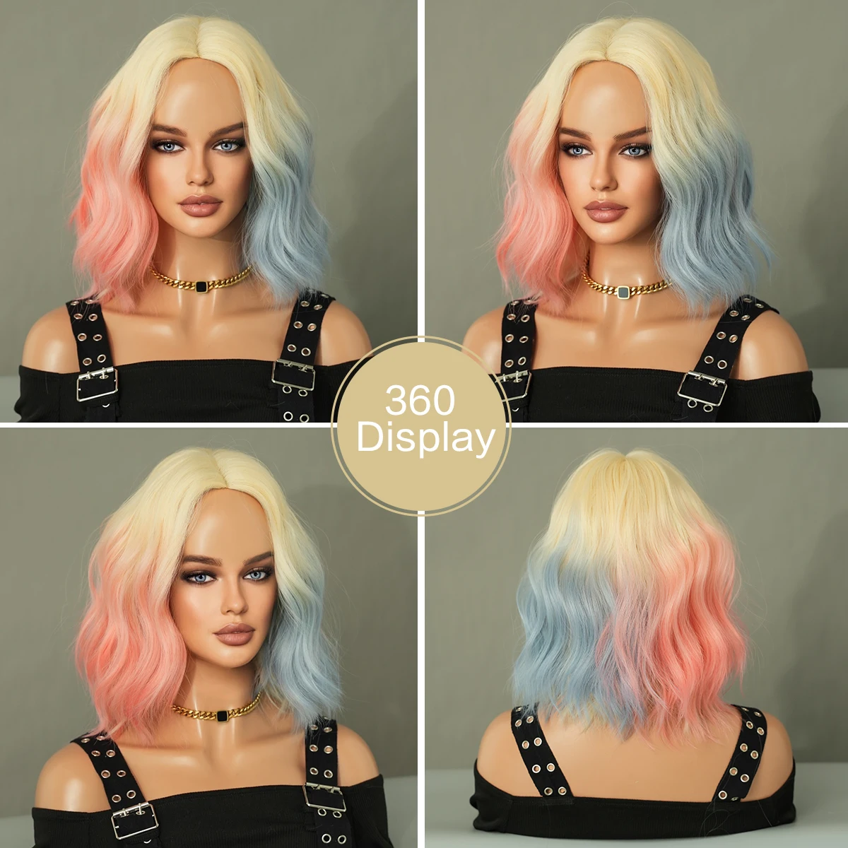 NAMM Costume Wig Blonde Wigs Gradient Pink Blue For Women Daily Party Synthetic Wave Hair Wig for Girls Halloween Cosplay