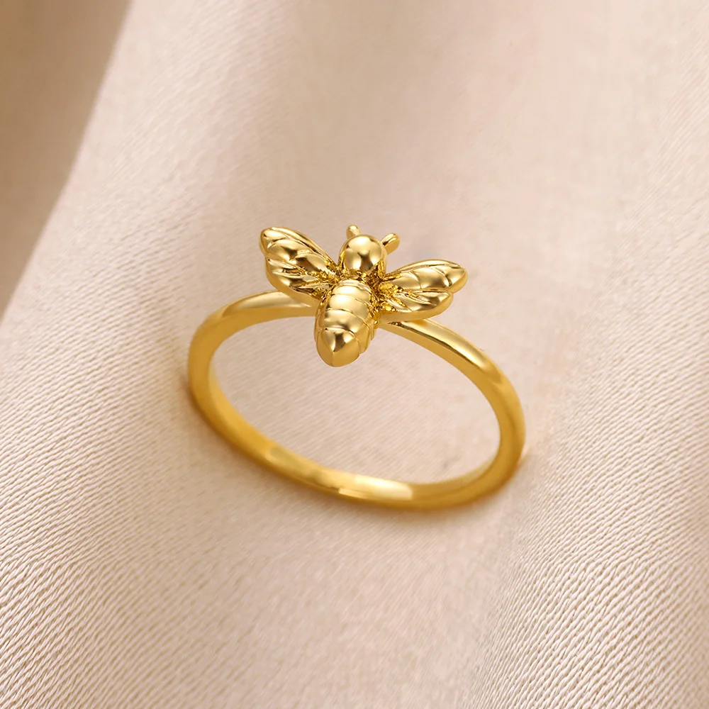 Women Fashion Jewelry Minimal Bee Ring Adjustable Open Ring Animal Accessories Best Friend Gifts