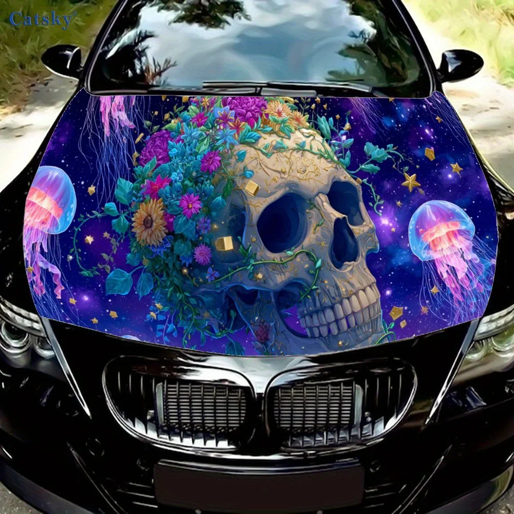 

Cosmic Skull Vibe, наклейка на капот автомобиля, самоклеящаяся водонепроницаемая наклейка на капот автомобиля из ПВХ, украшение автомобиля, устойчивая к царапинам наклейка, защита