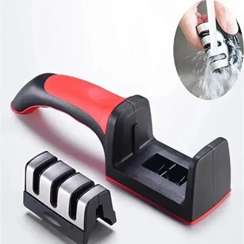 Kitchen 3/4Segment Knife Sharpener Household Multi-Functional Hand-Held Three-Purpose Black Sharpening Stone