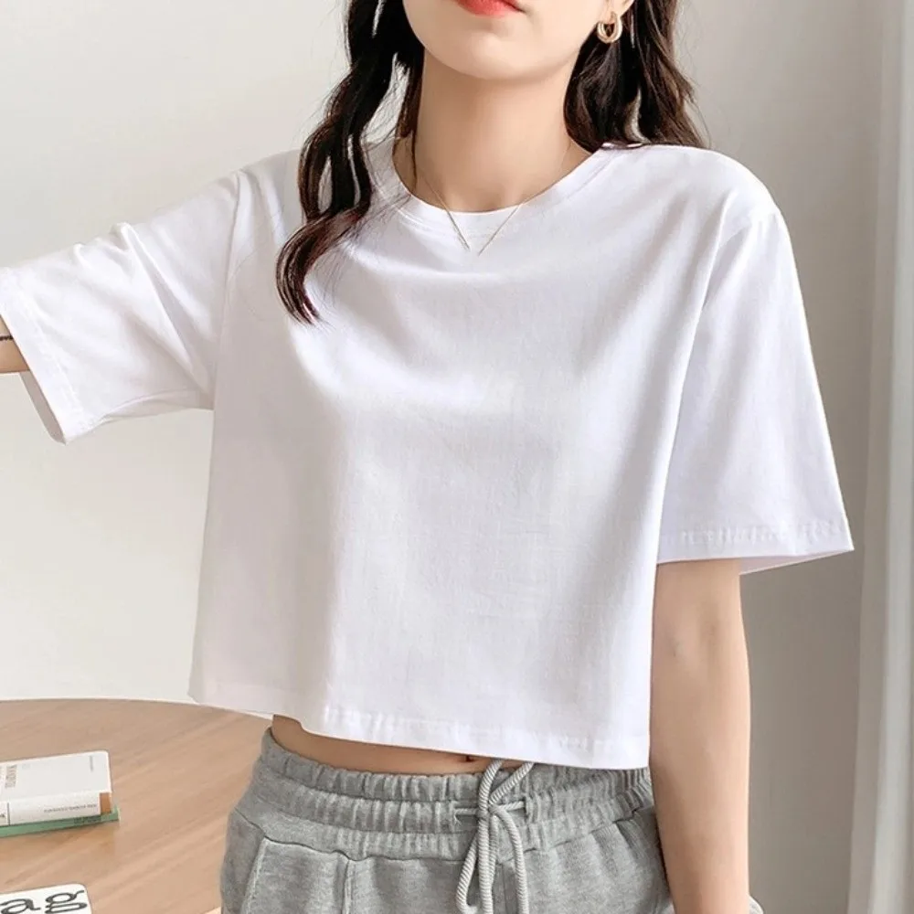 Ins mode col en U T-Shirt Ultra court couleur unie Style coréen coréen hauts courts T-shirt de base réservoirs noir blanc haut court danse