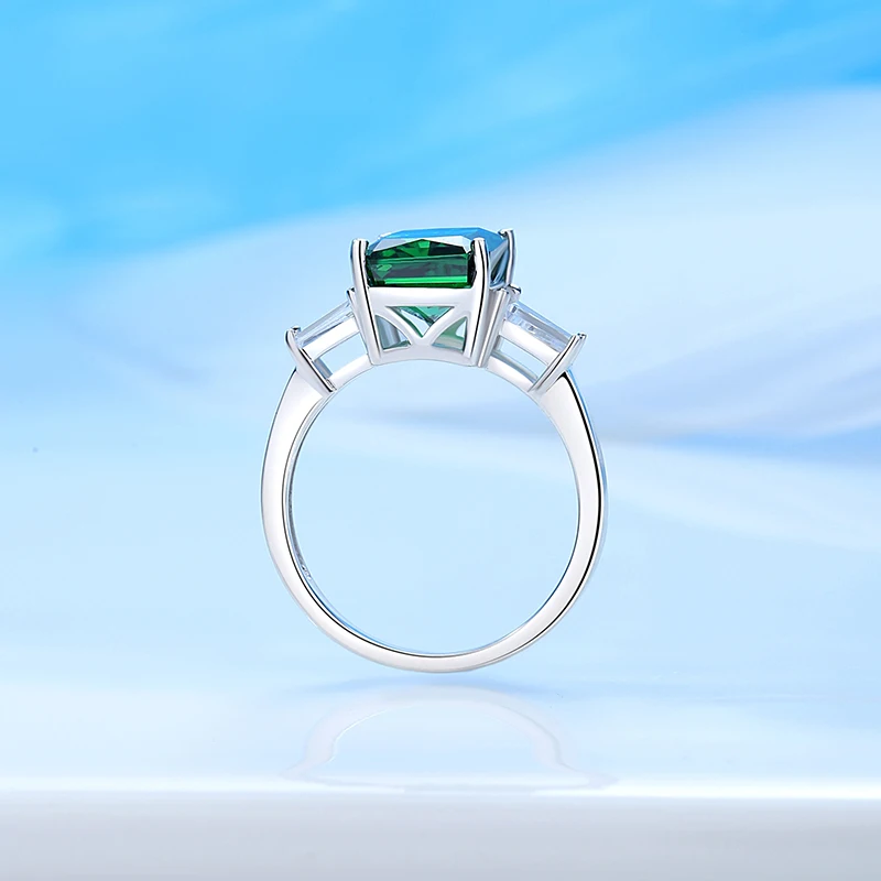 Emerald Green Square Ice Flower Cut Zircon Colorful Ring for Women S925 Sterling Silver Elegant Fashion Party Finger Band Gift