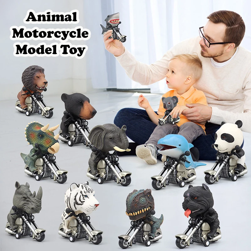 Creative Simulation Dinosaur Wild Animal Riding Motorbike Model Toys Children's Fun Educational Toy Boys Holiday Birthday Gift