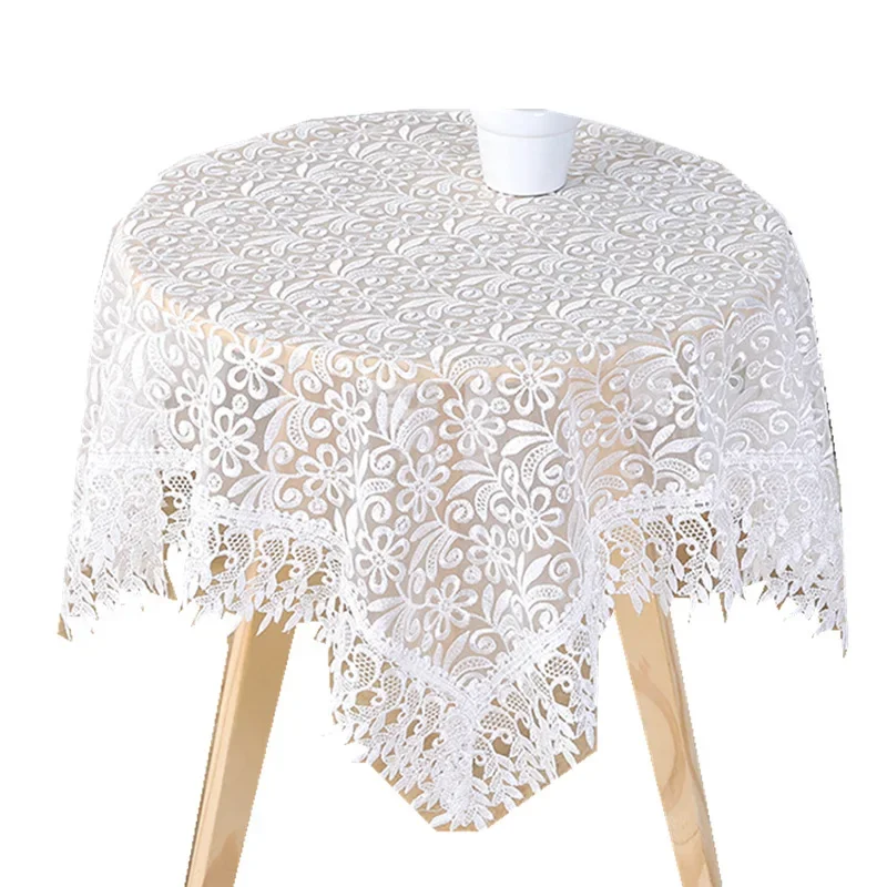 Fresh Floral White Lace Tablecloth Embroidered Fabric Dust Cloth Bedside Table Small Square Table Cover Cloth