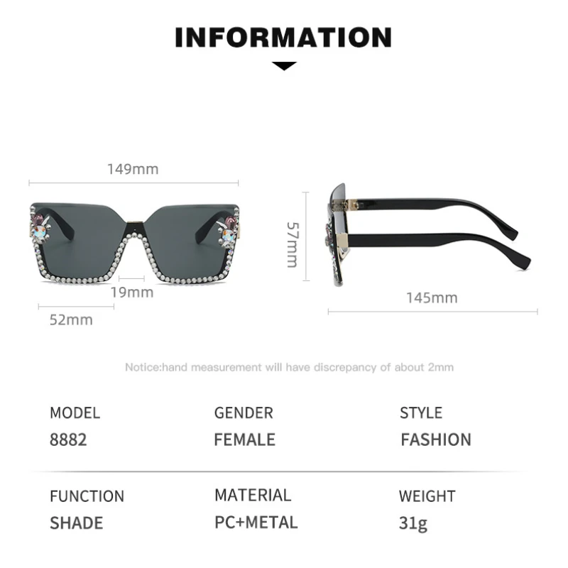 2024 Women Diamond Studded Square Sunglasses Frameless Cut Edge Sunglasses Vintage UV Protection Sun Protection Sunglasses