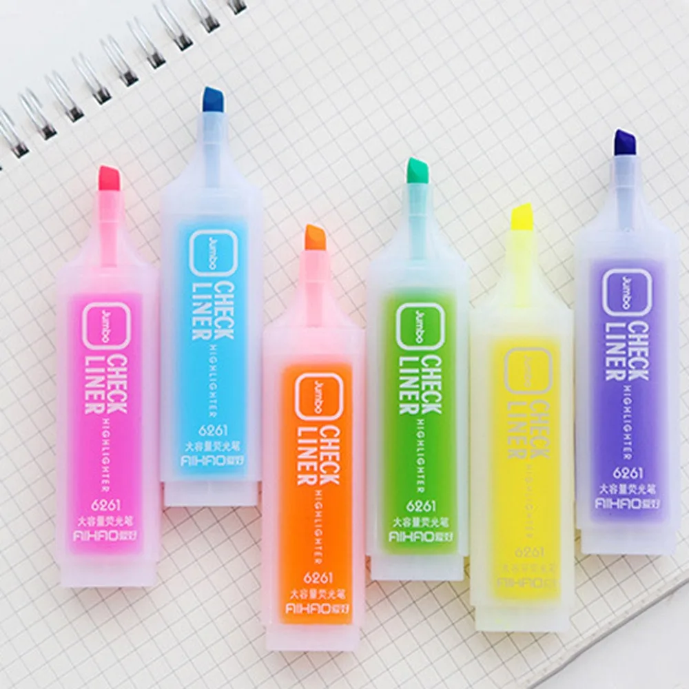 6 Colors Fluorescent Highlighter Marker Student Paintbrush Writing Tool School Office Supply Stationery Note Book Mark Pen