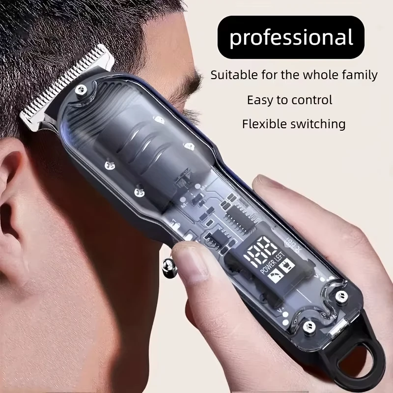 Tondeuse à cheveux électrique professionnelle transparente pour hommes, rechargeable par USB, machine à couper les cheveux, cadeau de vacances pour lui