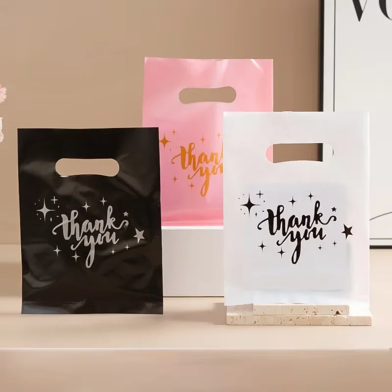100Pcs Star Printed Thank You Gift Bags Wedding Birthday Guest Gift Wrap Plastic Shop Bags Small Business Candy Store Packaging view 2