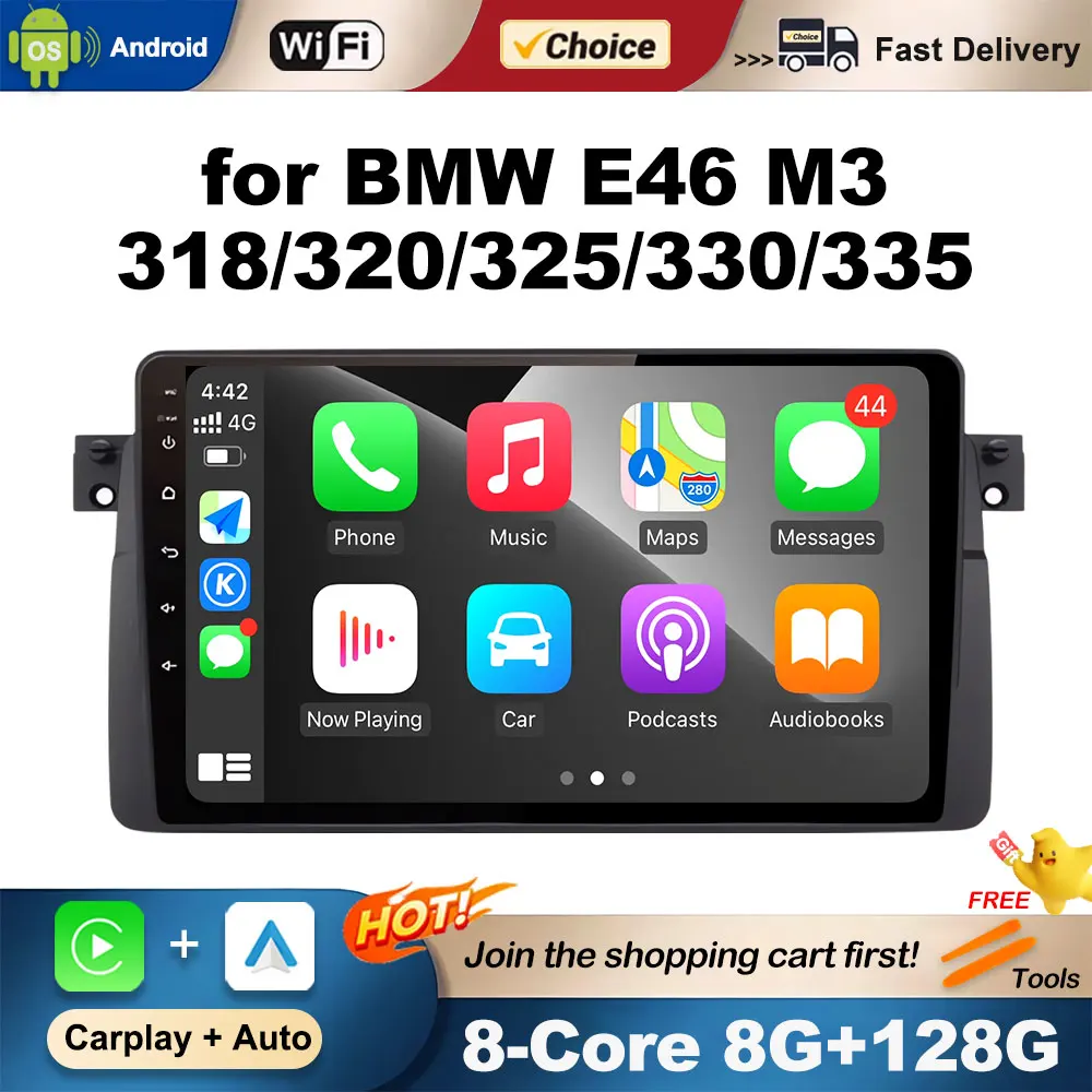 

for BMW E46 M3 318/320/325/330/335 Android OS Car Multimedia Radio Video Player DSP Stereo 4G Navi GPS WiFi HD Screen Bluetooth