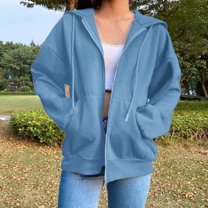 Sweat à capuche surdimensionné avec fermeture éclair, Cardigan ouvert, longueur oule, Station indépendante, vêtements pour femmes, automne 2025 Polyester