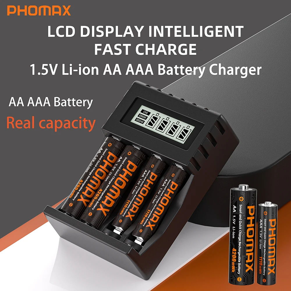 

PHOMAX AA/AAA 4200mWh 1110mWh 1.5V Li-Ion Rechargeable Battery Charger Lithium Batteries For Mouse Flashlight Fan Game Machine