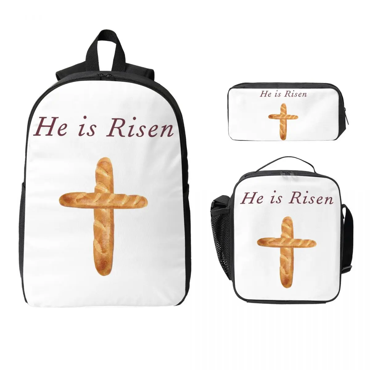 He Is Risen, Shirley's Bread Apron (Community) Backpack BookBag School Bag Shoulder Bags 3ps Insulated Lunch Bag Pencil Case