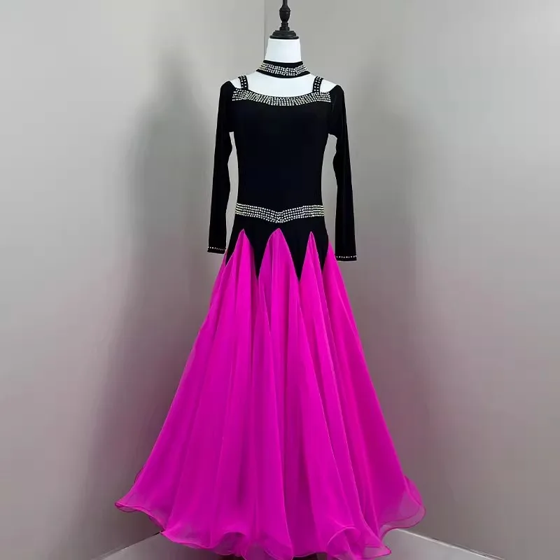 

Платье для бальных танцев, женские костюмы для соревнований по современному танцам, танцевальная одежда с длинными рукавами для танго, вальса, сценическая одежда