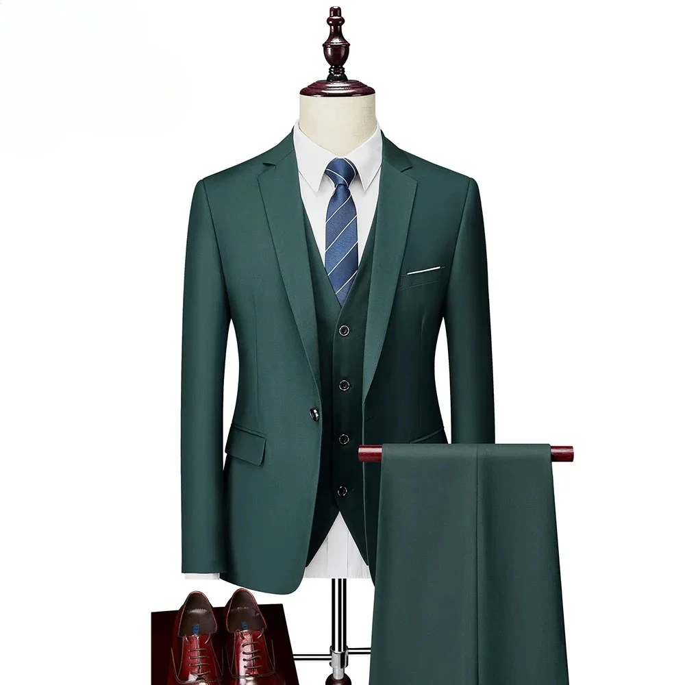 

M-6XL 15 Colors ( Jacket+Vest+Pants ) Formal Business Office Men's Suits Groom Wedding Dress Party Dress Solid Color Suit 2026