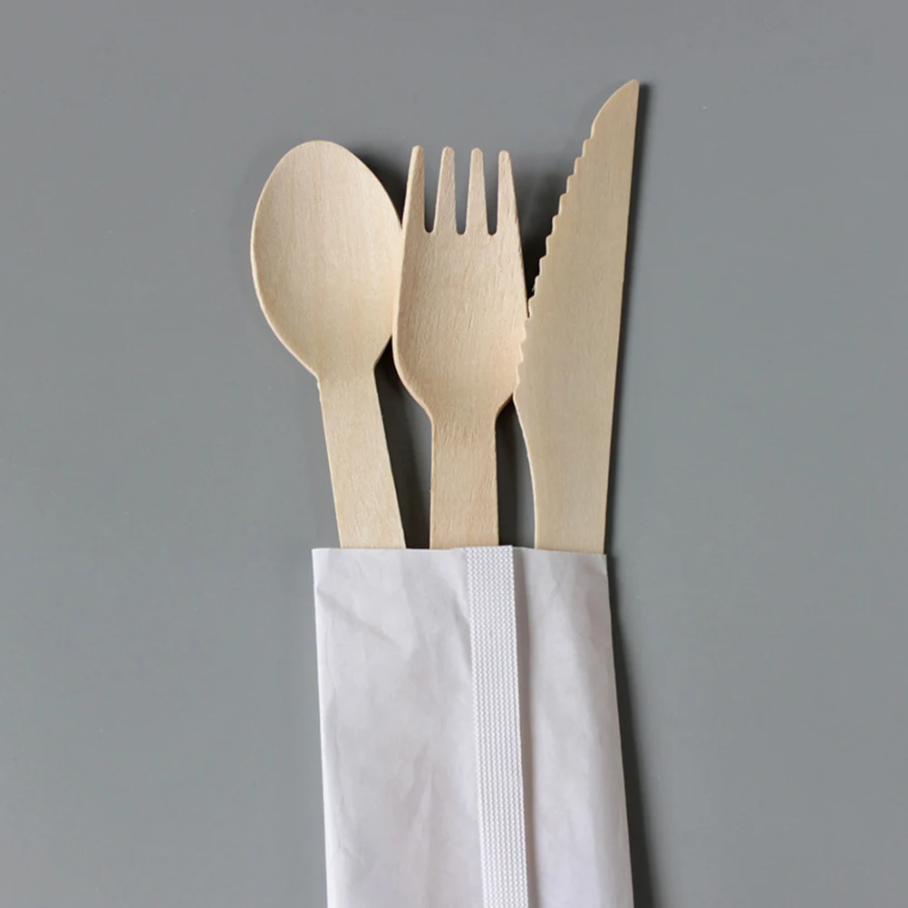 

1 set Wood Tableware Supplies Tableware Eco Friendly Biodegradable Party Supplies Wood Cutlery Fork Spoon Knife Set
