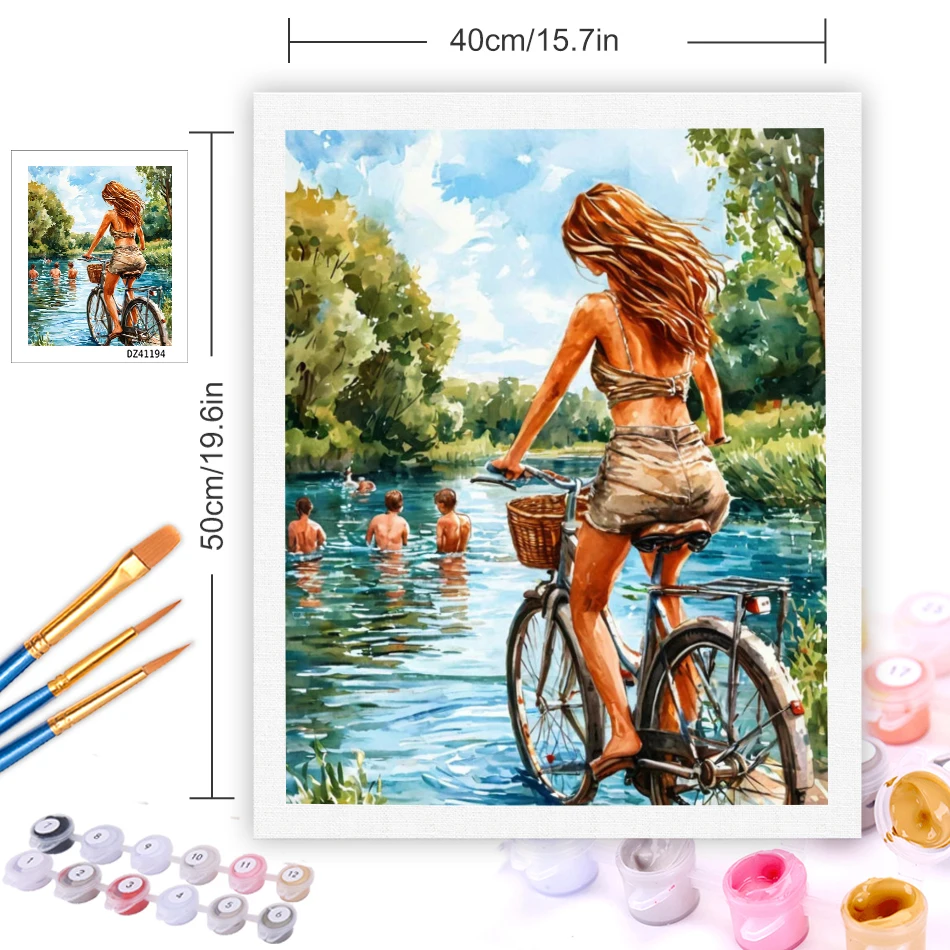 

GATYZTORY Paint By Number Summer River Drawing On Canvas HandPainted Painting Art Gift DIY Pictures By Number Bicycle Girl Kits