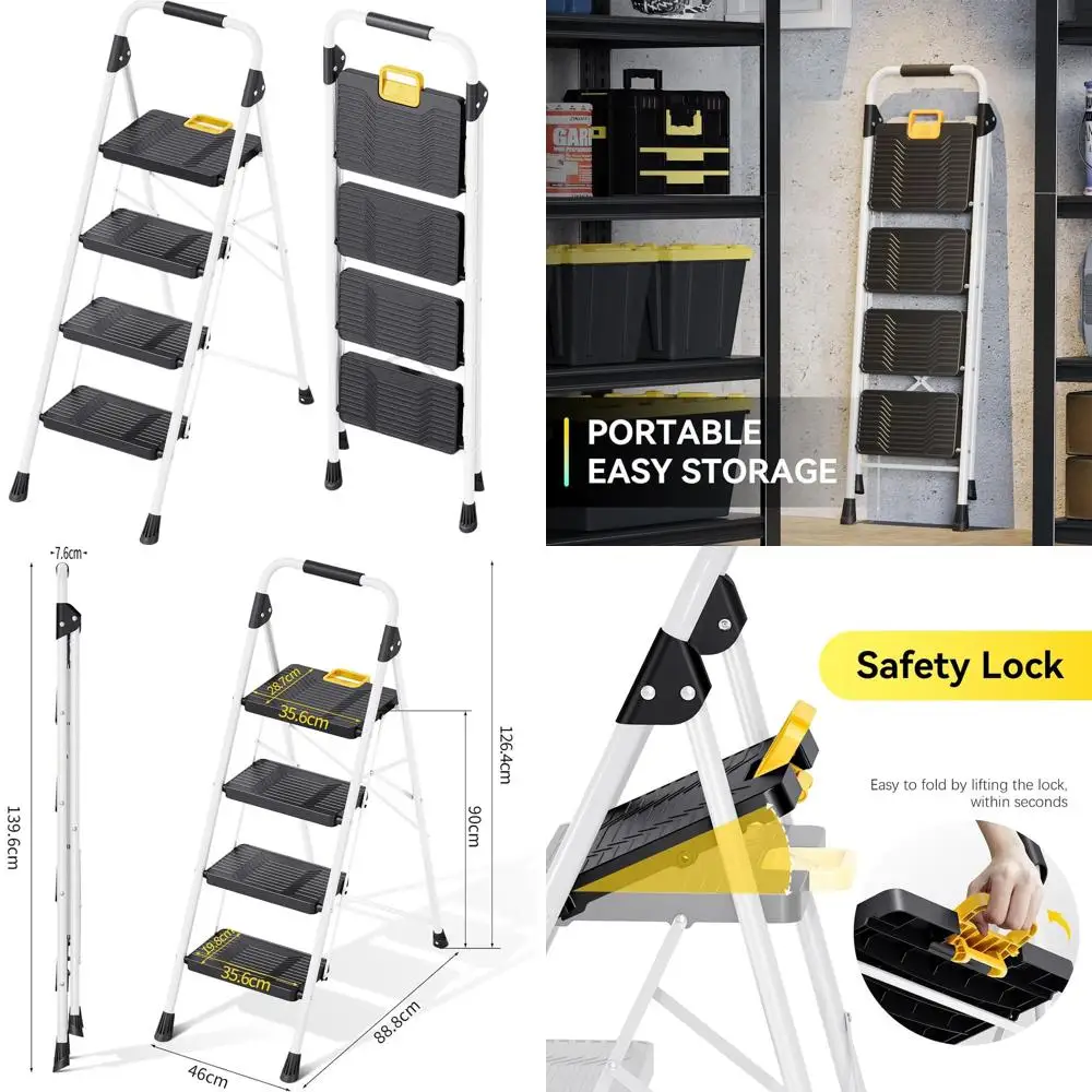 

Складной 4-ступенчатый табурет грузоподъемностью 800 фунтов с замком, нескользящими ступенями и поручнем для дома и офиса, белый цвет