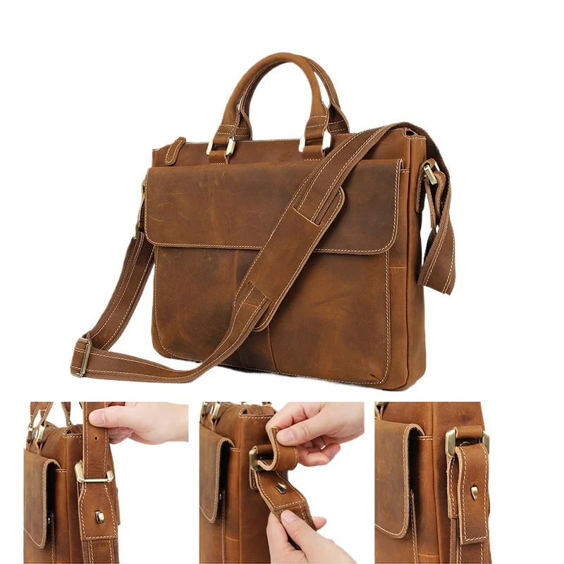 Men's business bag Crossbody handbag Leather men's bag Commuter business trip computer bag Top layer Cowhide briefcase