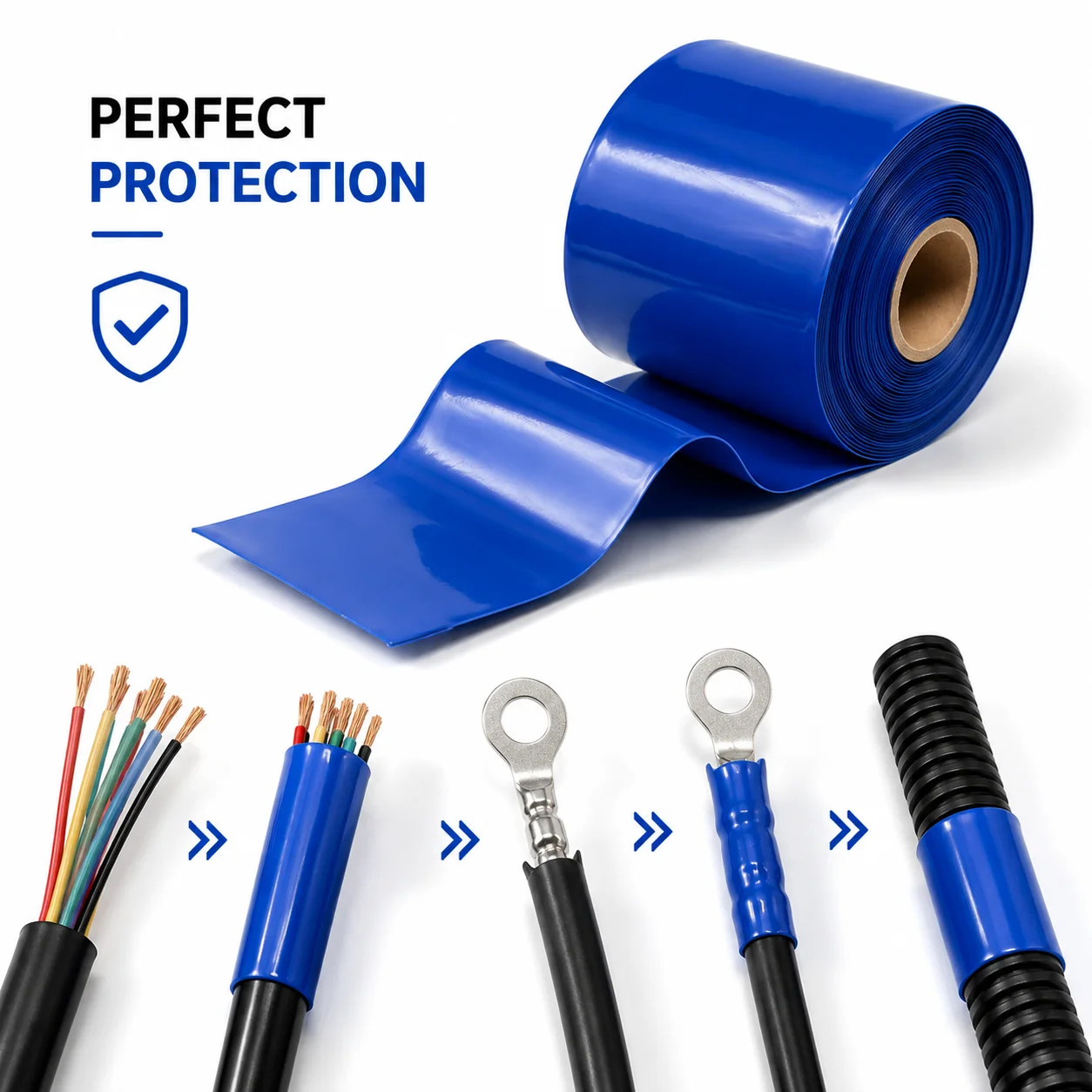 Blue PVC Heat Shrink Pipe 30mm-100mm Wide Anti-corrosion and Sun Resistant Outdoor Line Dedicated Protective Pipe