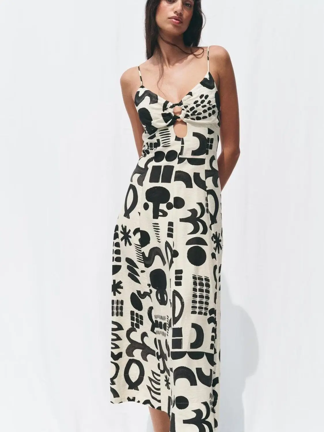

2025 hot european and american styles,ins casual elegant hollow back print dress for women