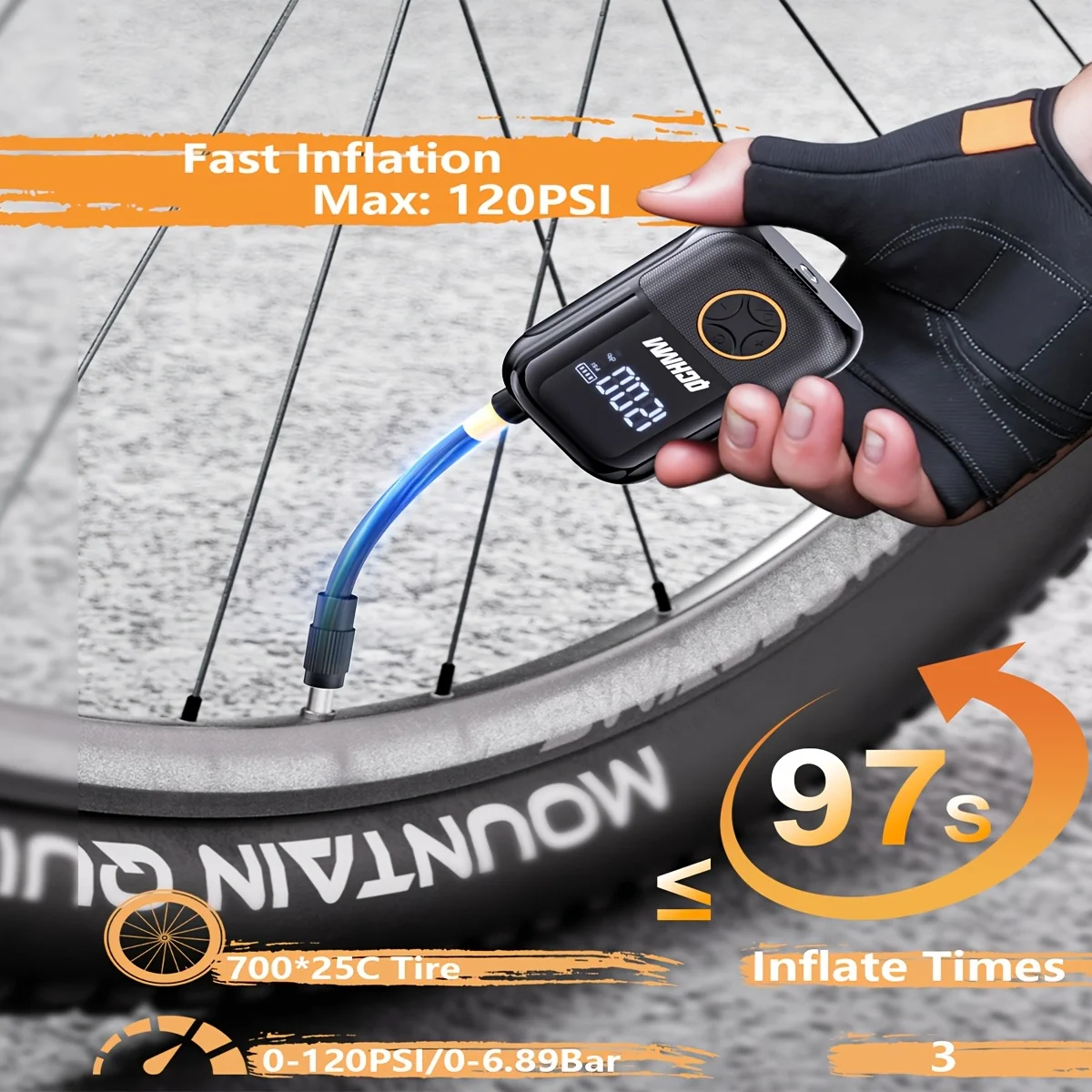 

Bicycle Pump, New Style Ultra Small 150 PSI Bike Air Pump, With Digital LCD Pressure Gauge, Type-C Rechargeable Battery for Bike
