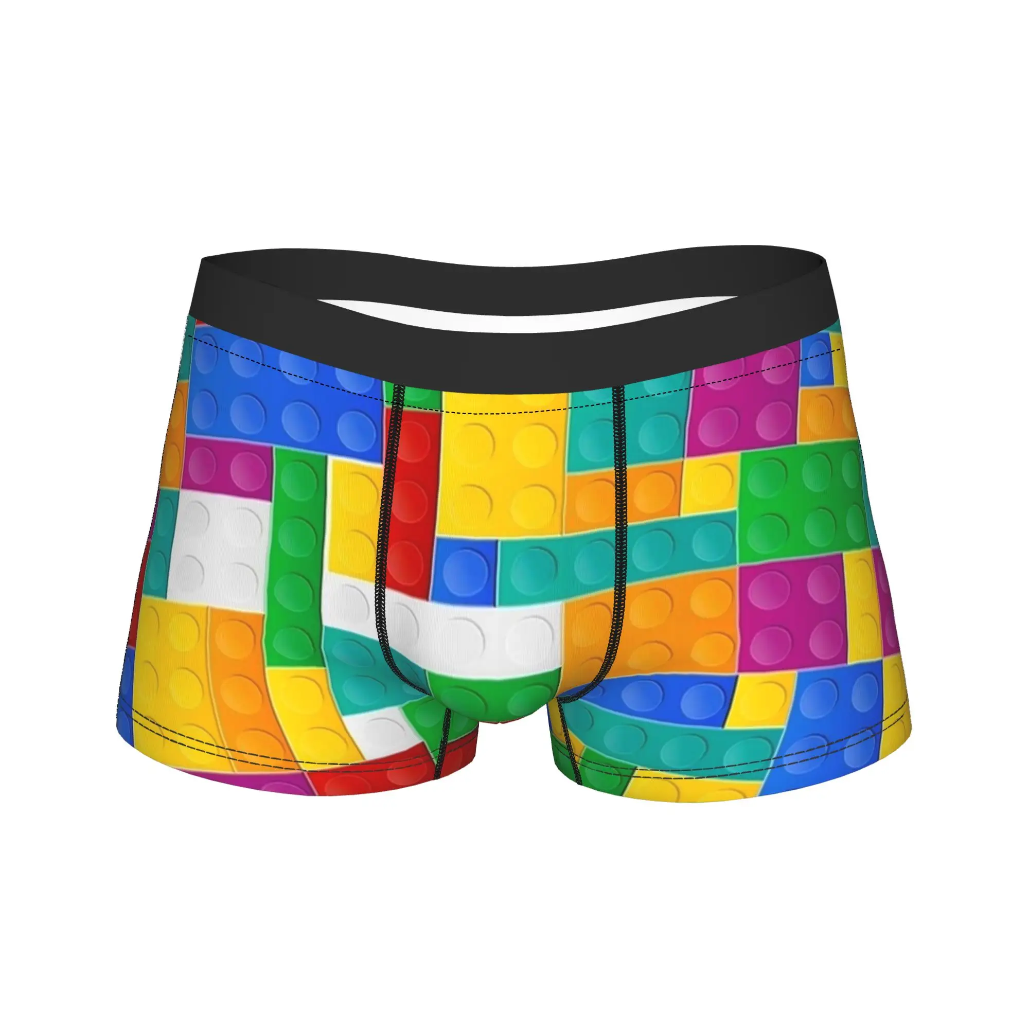 

Colorful Building Blocks Toys Print Boxer Brief Underwear Quality Males Elastic Boxershorts Pattern Oversize Underpants