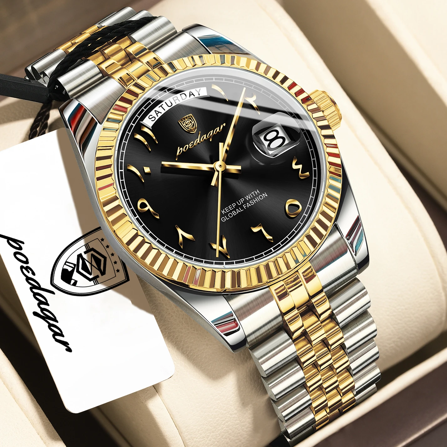 POEDAGAR Top Trendy Herenhorloge RVS Waterdicht Business Herenhorloge Datum Week Quartz Creatief Herenhorloges Reloj Hombre