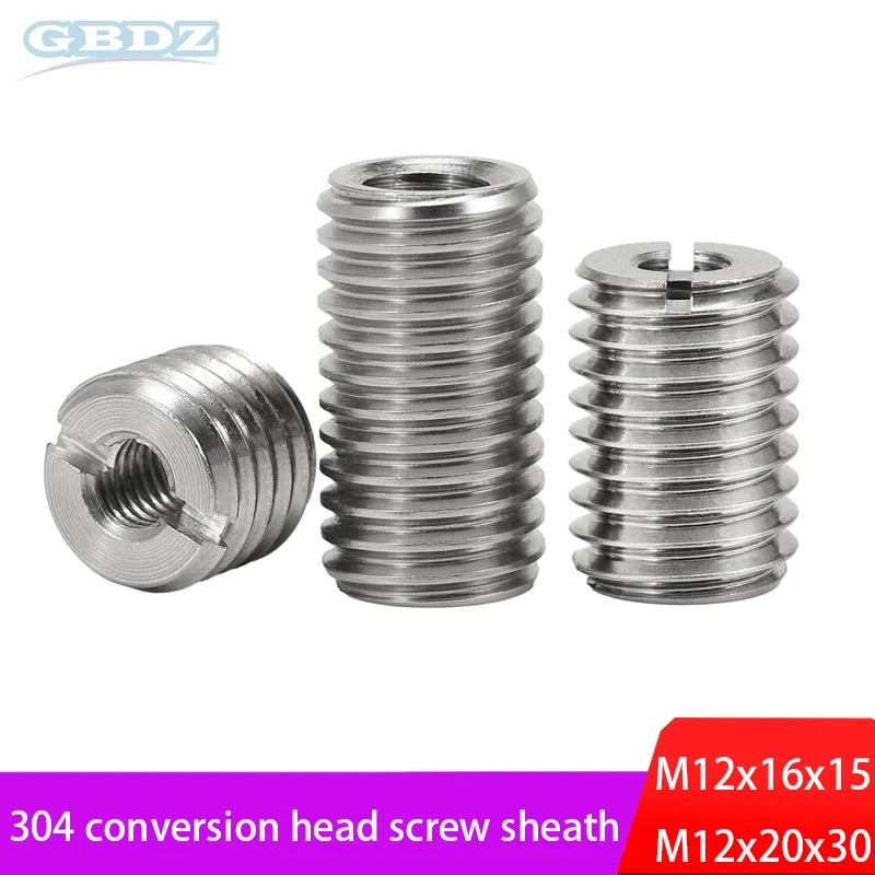 

2pcs 304 Stainless Steel Slotted Inside Outside Self Tapping Thread Adapter Screw M12 Wire Thread Insert Sleeve Conversion Nut