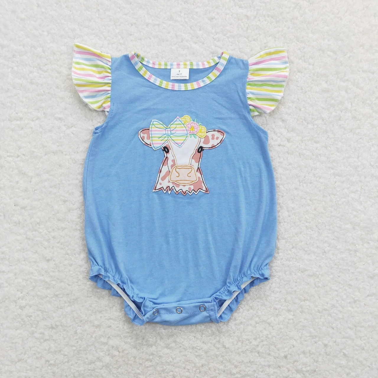 Wholesale Children Newborn Western Embroidery Romper Stripes Short Sleeves Cow Jumpsuit Toddler Kid Baby Girl One-piece Clothing