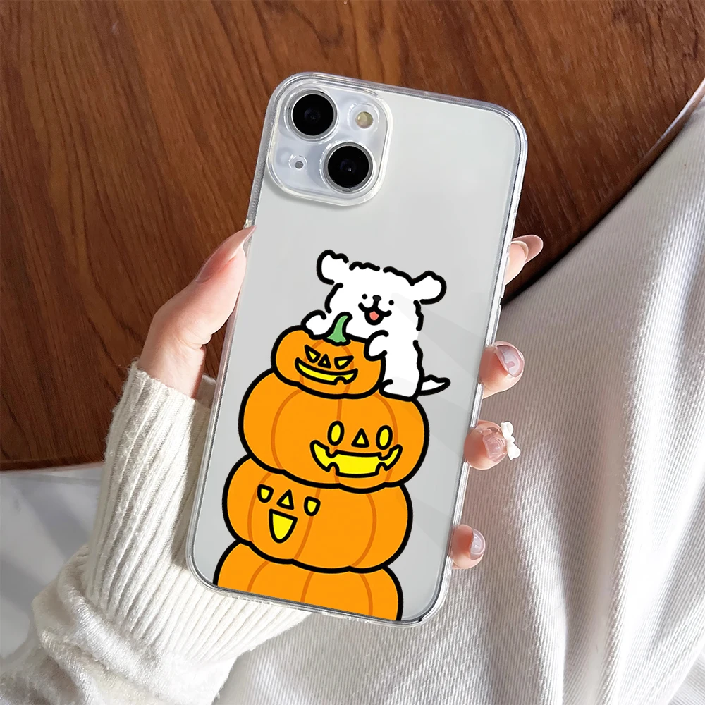 Halloween Maltese Line Dog Cartoon Cute Phone Case For iPhone 11 13 16 15 14 12 Pro Max Plus Clear Transparent Soft Shell image 3