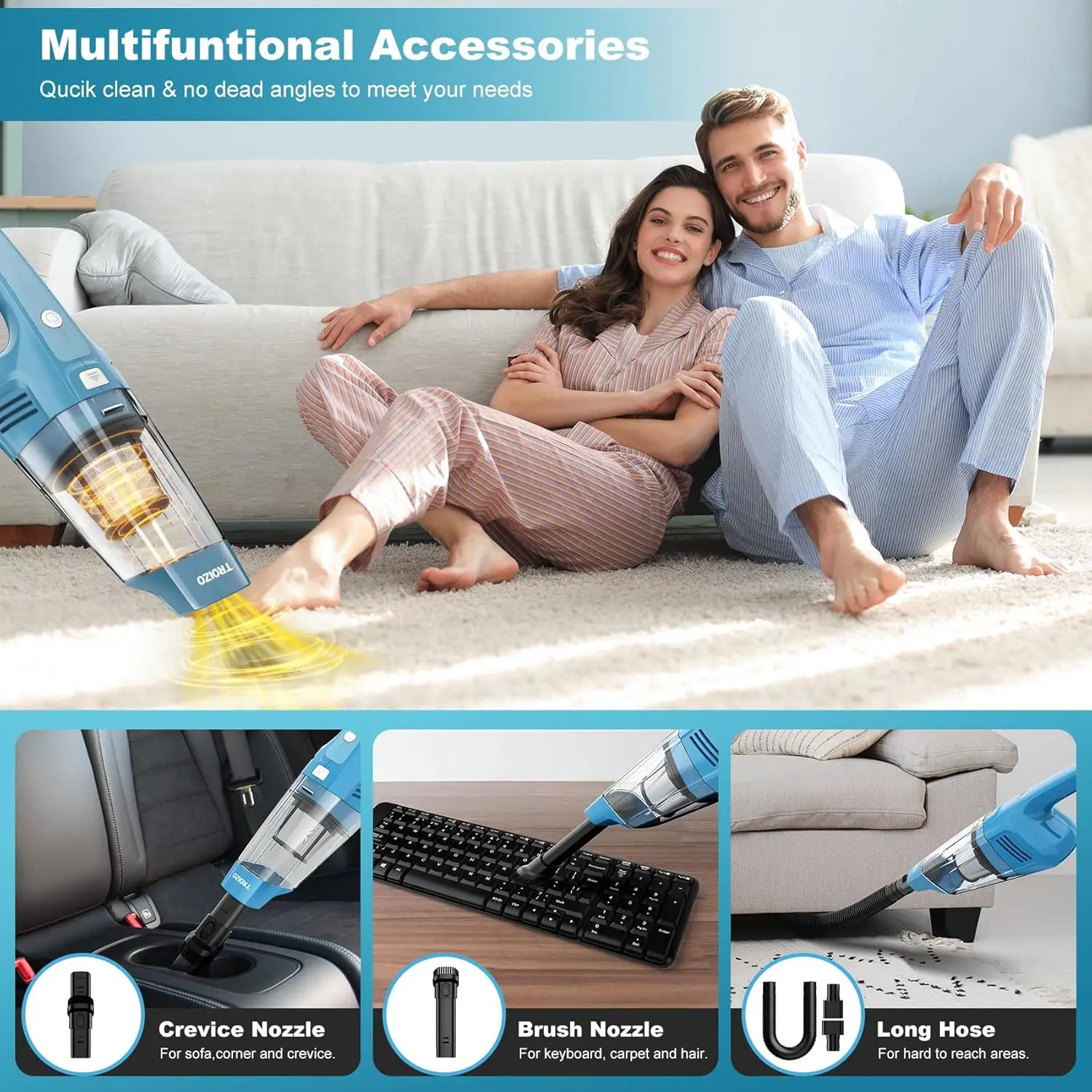 Handheld Vacuum Cordless, 14500PA Powerful Suction Hand Held Vacuum Cleaner With Brushless Motor, Rechargeable And Portable Car