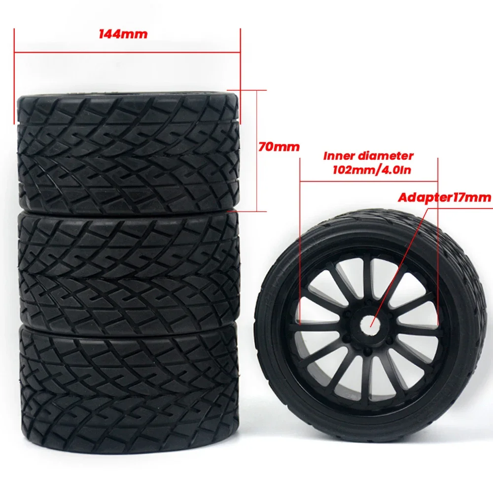 4PCS 144mm*70mm Rubber Tires Wheels with 17mm Adapter - for 1/8 1/10 RC Remote Control Model Car Monster Truck Tire accessories