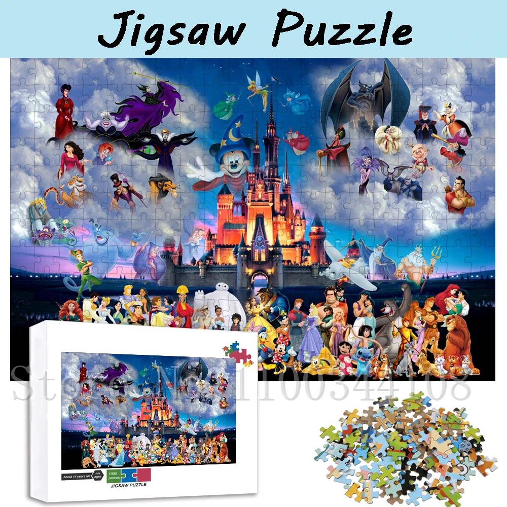 Disneyland Wooden Puzzles for Adults Children Mickey Mouse Disney Princess Disney Cartoon Characters Puzzles Stress Relief Toys