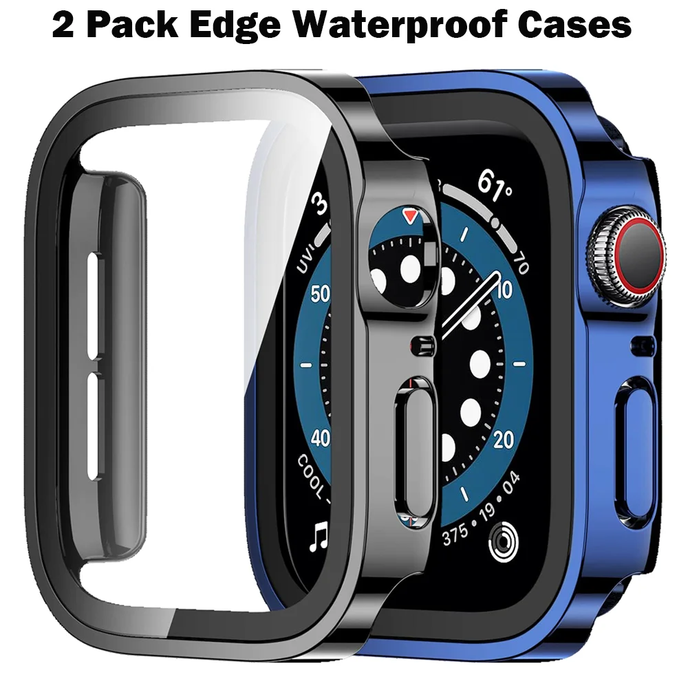 

2PCS Edge Cases for Apple Watch Series 9 8 7 6 5 4 3 SE 45mm 41mm-44mm-40mm Waterproof Cover Bumper Screen Protector Accessories