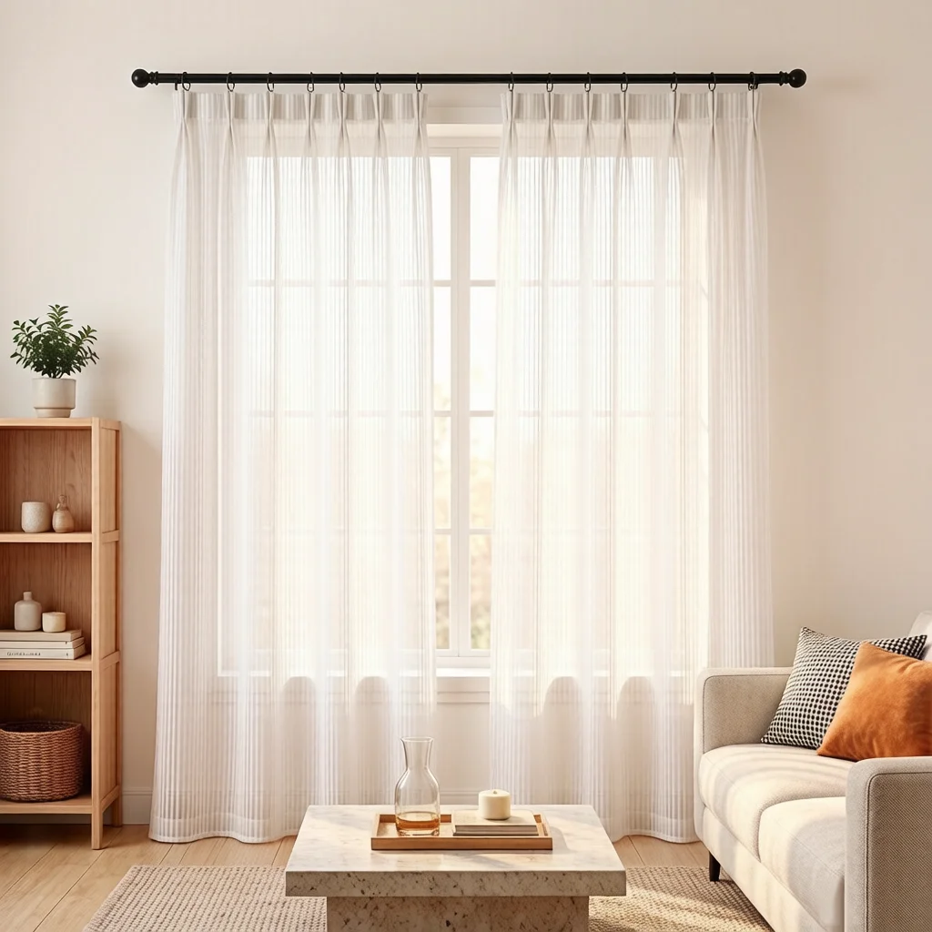 1 Pair S-Hook White Vertical Stripe Sheer Curtains, Cream Nordic INS Style, Light Filtering Window Sheer for Living Room Bedroom