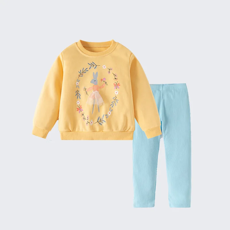 

Girls' Two-Piece Set Autumn Winter New Fashionable Style Round Neck Long Sleeve Pullover Children's Outfit