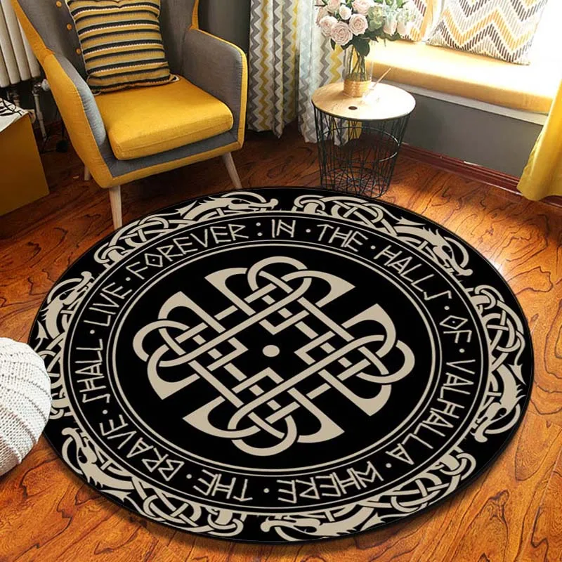 World Tree Round Rug Area Rug Viking Norse Mythology Print Round Carpet Living Room Bedroom Floor Mat Playroom Soft Round Carpet