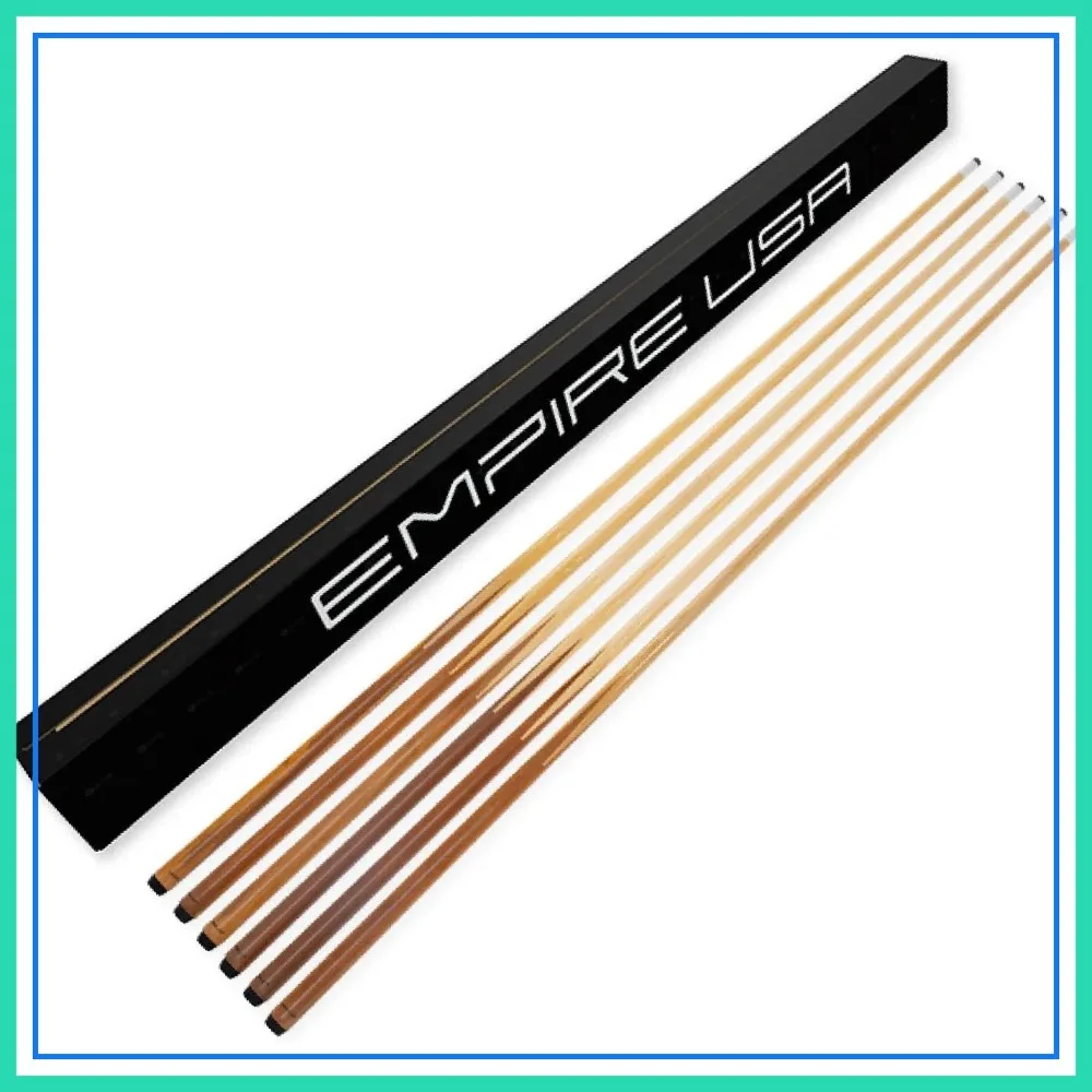 

Set of 6 Pool Cues – 57” One-Piece Hardwood 4-Prong House Bar Billiard Sticks with 13mm Leather Tips
