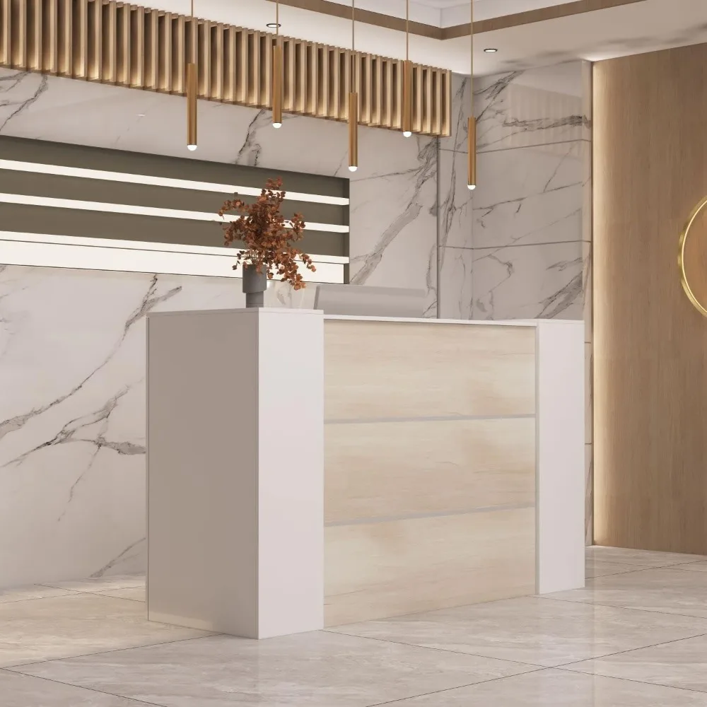 

Front Desk Reception Counter with 2 Lockers & Adjustable Shelves, Retail Counter, 47.2' Desktop, for Salon Lobby Reception Room