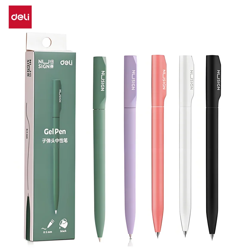 قلم جل معدني ممتاز من DELI مقاس 0.5 مم بتصميم ألماني قابل للدوران حبر أسود لمكتب التوقيع التنفيذي وأدوات كتابة الهدايا
