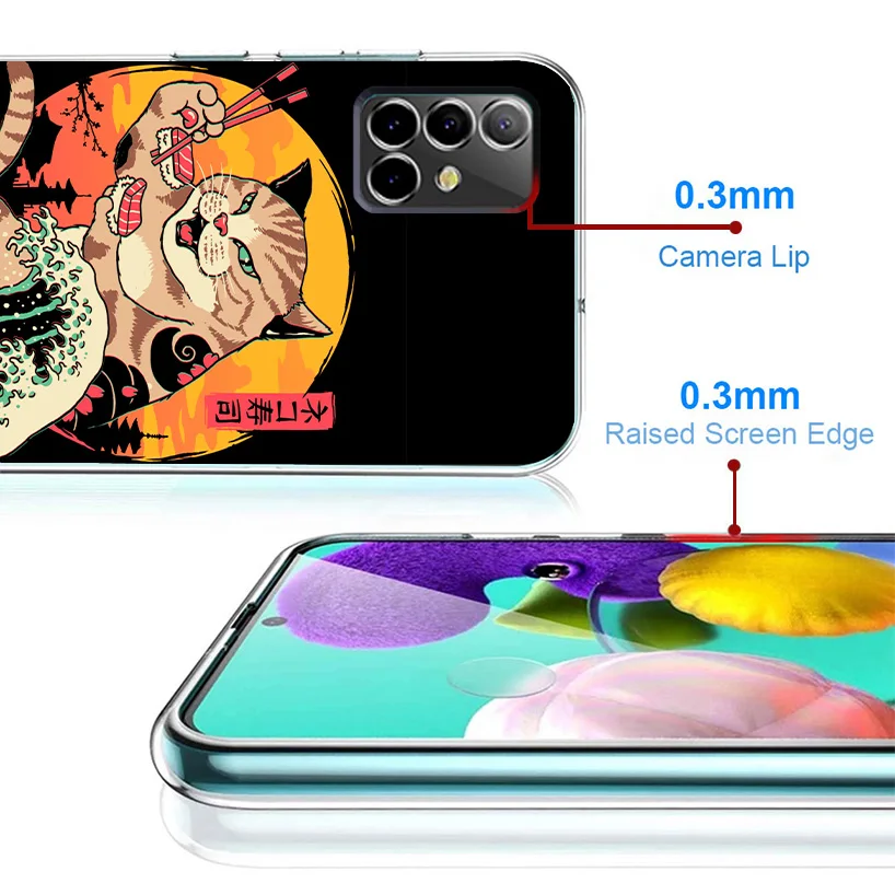 Ramen Sushi Samurai Tattoo Cat Phone Case For Samsung A15 A25 A35 A55 A14 A24 A34 A54 A13 A23 A33 A53 A12 A52 A32 A22 A42 A05S A