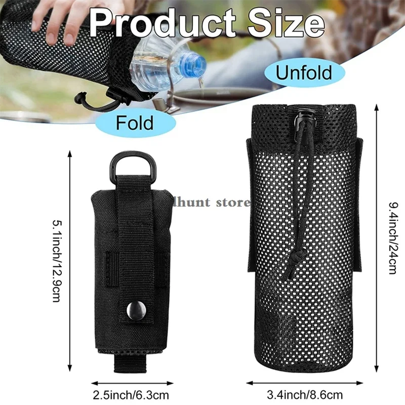 Wasserflaschentasche mit Molle-Riemen Gürtelclip Karabiner Faltbare Netz-Halterungstasche für Reisen Angeln Jagd Wandern – Detail 1