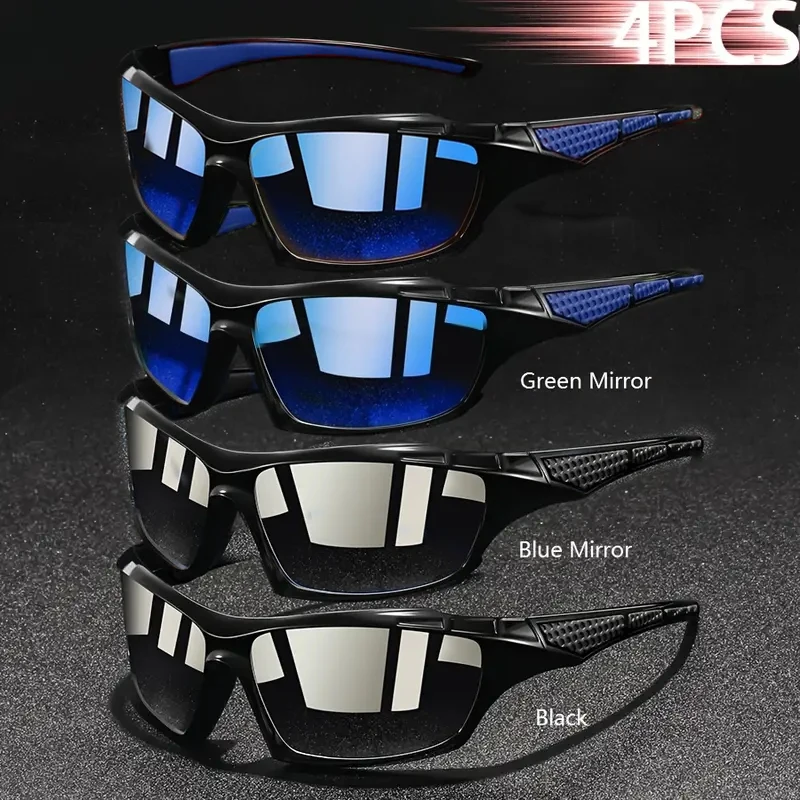 4 Pcs Pack Multi-Color Sports Sunglasses Men Women Polarized UV400 Protection Bulk Value Set for Family Friends Outdoor Sports