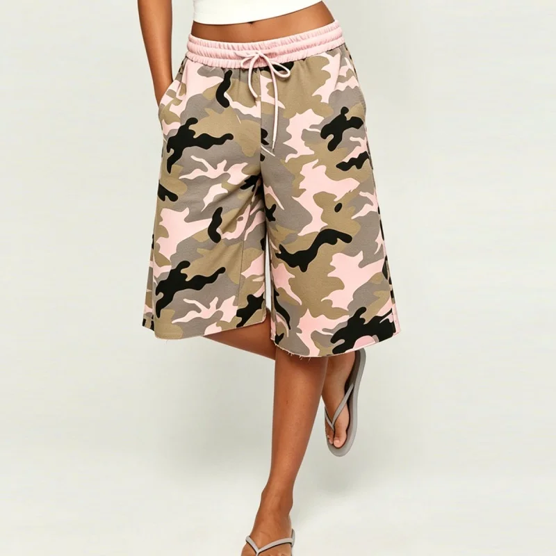 Women Camo Sweat Shorts Baggy Athletic Lounge Short Pants Y2K Streetwear Slouchy Skater Shorts