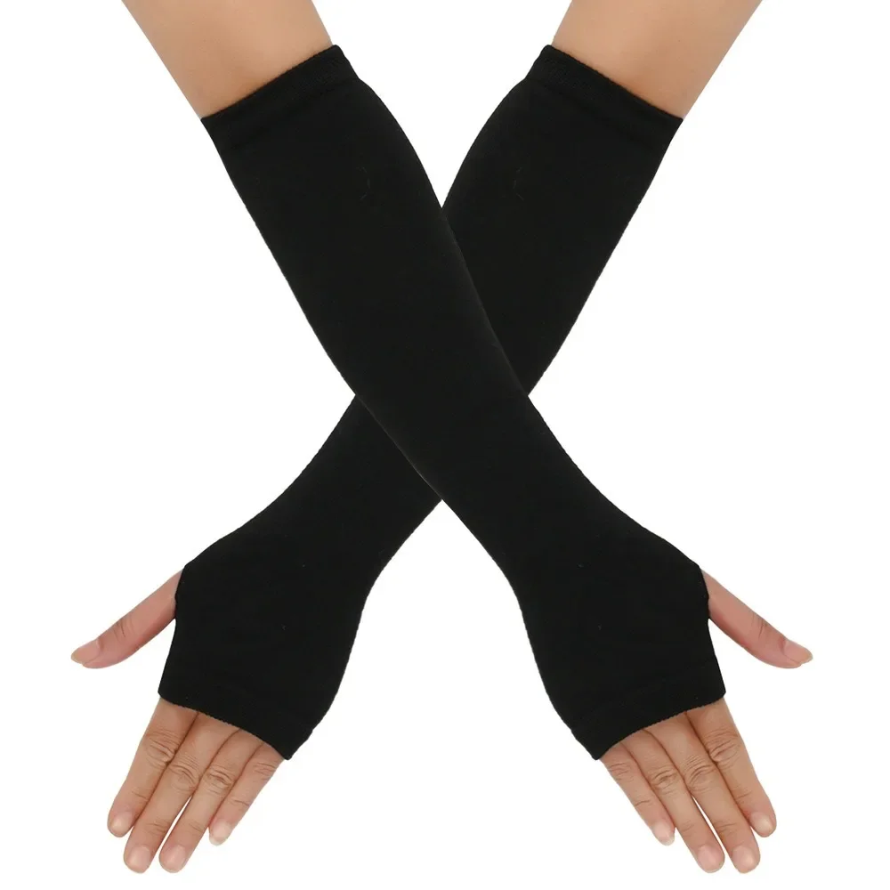 Knitted Long Fingerless Gloves Warmer Elbow Mittens Christmas Acces Gift Fashion Women Emo Gloves Lady Striped Elbow Gloves