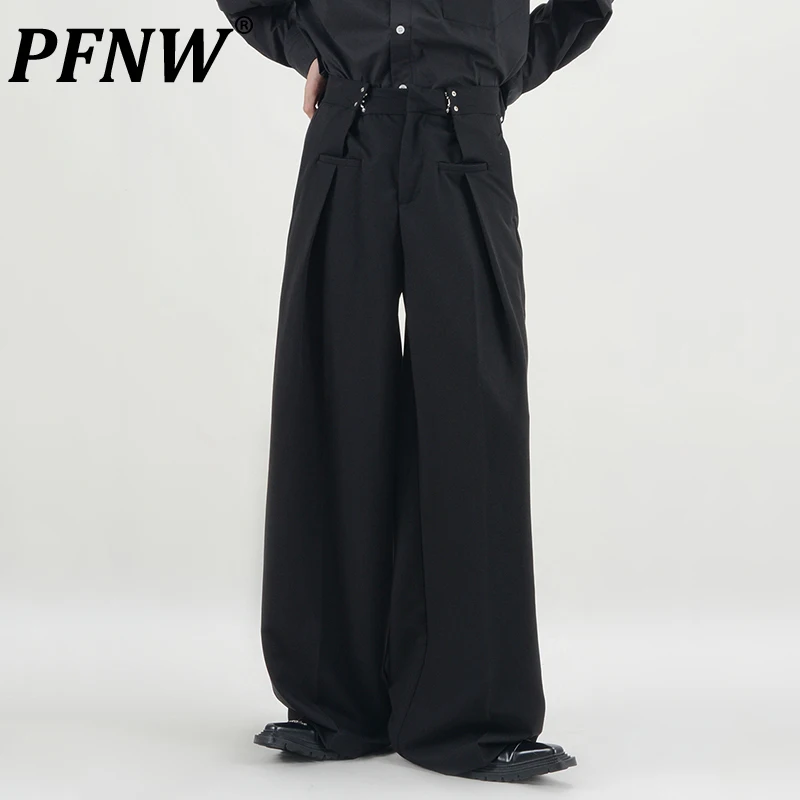 PFNW Design Grey Black Draped Black Suit Pants Unisex Straight Loose Wide Leg Baggy Trousers Spring 2025 New Tide Bottom 12C2103